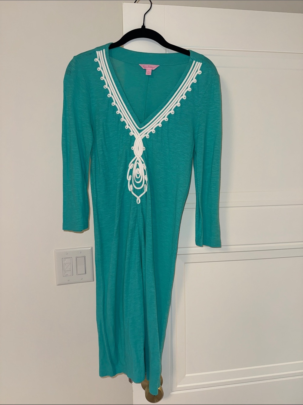 Lilly Pulitzer Teal Green Midi Dress with Cream Embroidered V-Neck